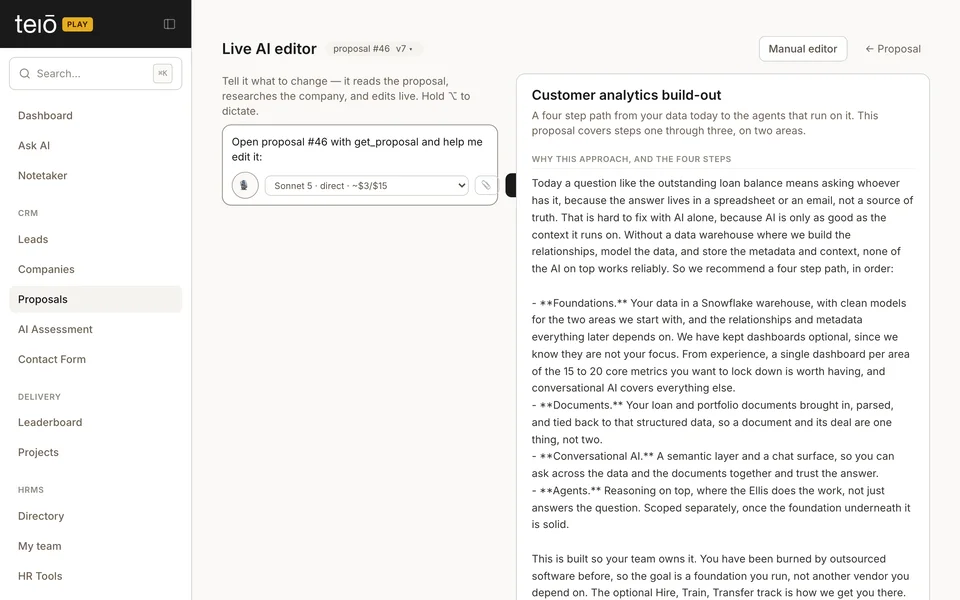 Click to view full screen Speaking a proposal in the live editor — frame 1 of 4