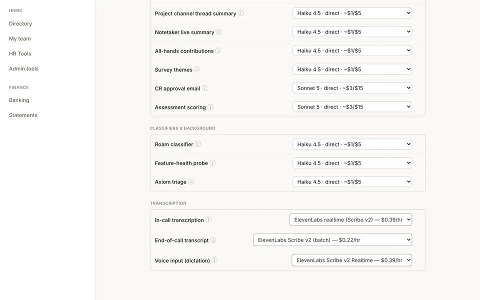 Click to view full screen teiō transcription model settings